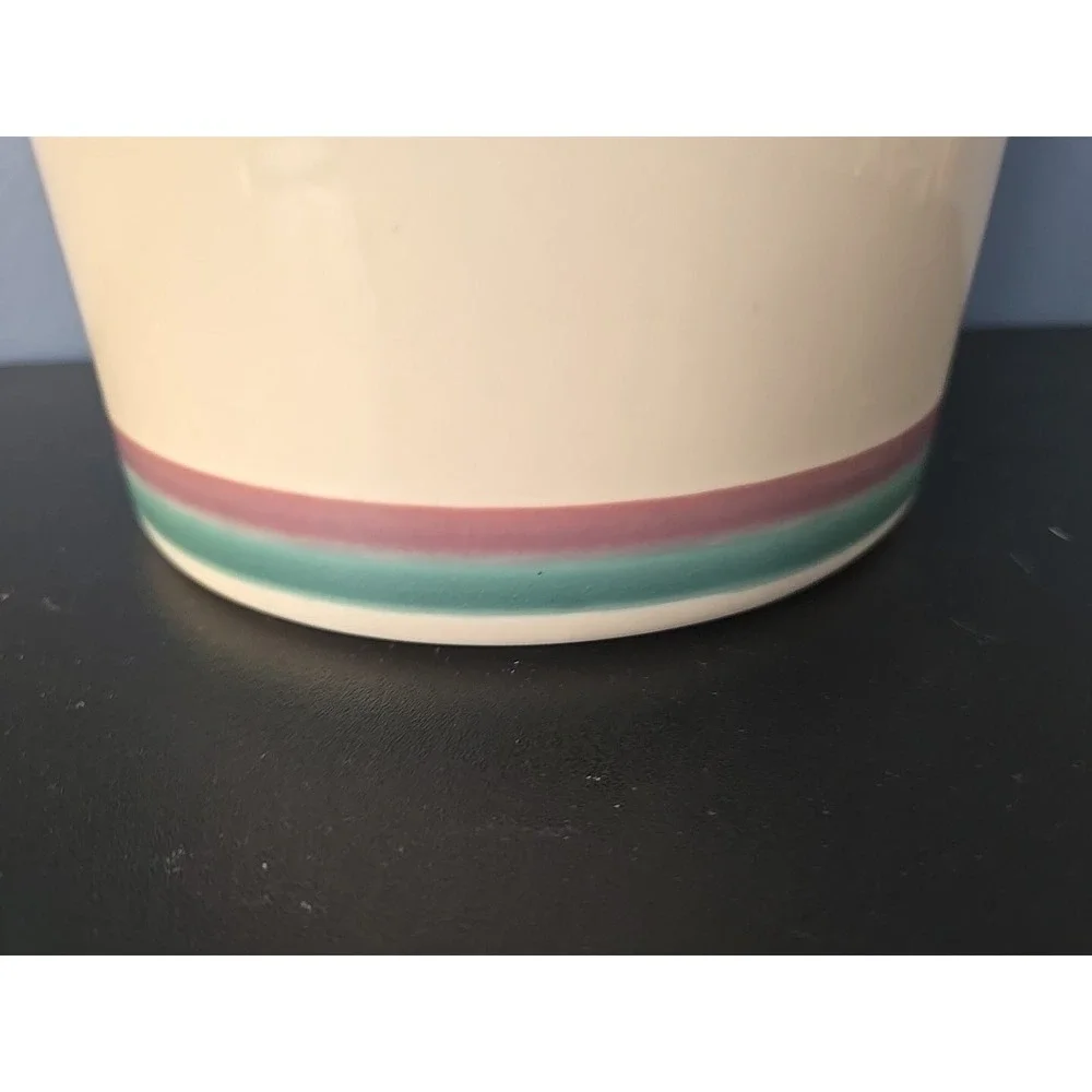 Pfaltzgraff Utensil Holder Green Brown Stripes‎ Band Excellent 6 1/4